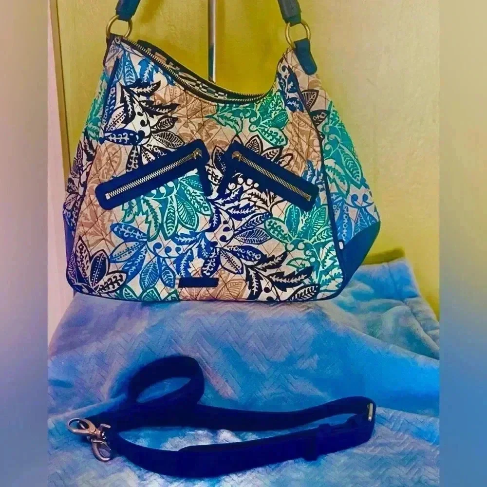Vera Bradley Blue Teal Floral Quilted Hobo